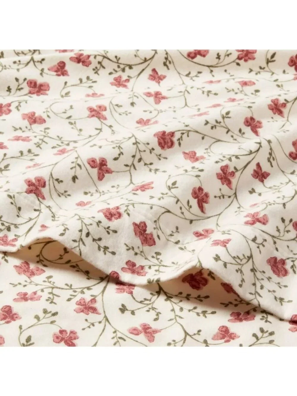 Threshold Flannel King Size 4 Piece Sheet Set Ivory & Pink Floral Print NWOT